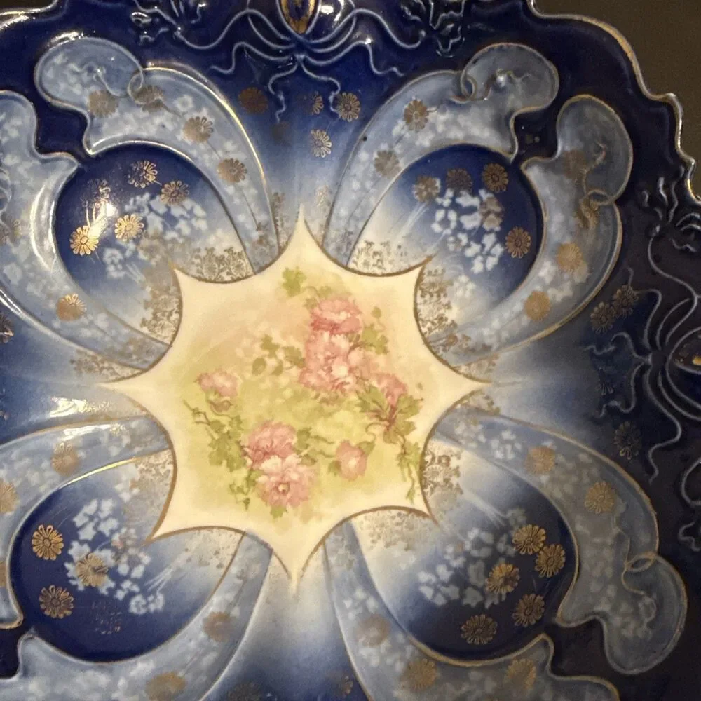 Wheelock Vienna Victorian Serving Bowl M.Z Austria Blue Floral Gilded